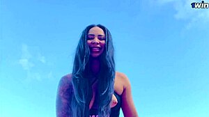 Morena Flashes Pierced Latina Pussy at Beach