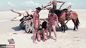 young ebony anal threesome on beach