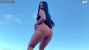Morena Flashes Pierced Latina Pussy at Beach