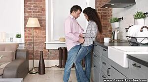 casual teen katty west warms up in snow with hardcore blowjob and facial