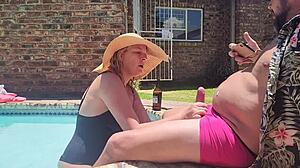 Old fat guy gets cock sucked by hotel girl in public