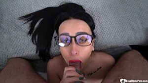 nerdy girl's glasses catch my sticky load