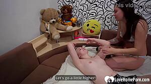 Hot lesbian beauties tease and lick pussies with toys in light bdsm