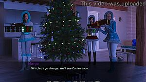 Christmas adventure with brunette blowjob