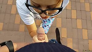 she sucks the big cock and begs for cum on her face