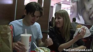 teens analyzed, first anal for sonja as clothes get ripped in striptease with tattooed skinny body