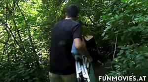 Amateur brunette milf fingered and fucked hard in forest. Public orgasm caught on camera.