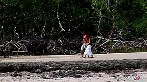 Redhead Latina teen Marcia gets rough outdoor beach banging