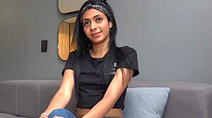 Tanned brunette in latina casting spreads legs wide