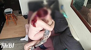 Redhead teen achieves amazing orgasm with cumshot on big tits