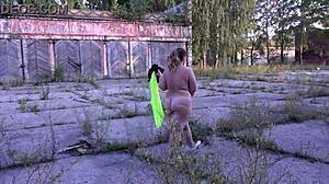 Curvy milf strips in public under short skirt.