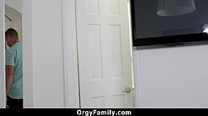 Hot stepsister eases erection in orgy