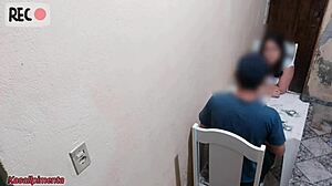 young couple stops at bar during rain for quick sex