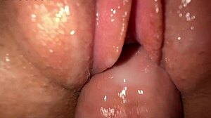 Intense slow-motion banging with cum on creamy pussy