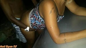 Wife dances nude outdoors, husband fucks her on car hood