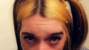 Pretty trans princess kneels to suck cock