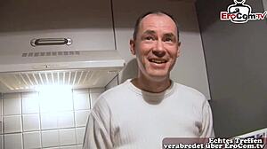 German amateur casting features curly haired housewife from next door