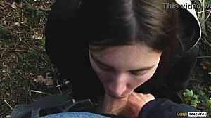 Shy Russian Girl Gives BLOWJOB in German Forest. She Swallows Sperm in POV Homemade Clip!