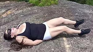 Latina Sister-in-Law Teases with Giant Cameltoe in Forest Workout