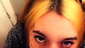 Pretty trans princess kneels to suck cock