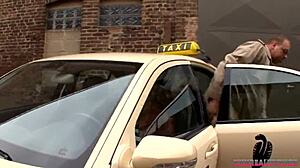 Horny milf fucks stranger in taxi and eats his cum?