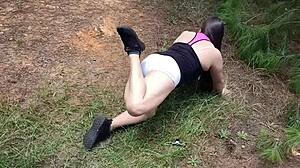 Latina Sister-in-Law Teases with Giant Cameltoe in Forest Workout