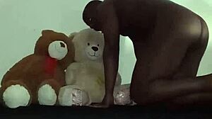 Enjoy a threesome with furry toy bears! Brown and Caucasian fun
