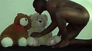 Enjoy a threesome with furry toy bears! Brown and Caucasian fun