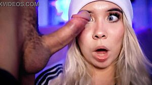 blonde bbw babe passionately sucks submissive cock in couple