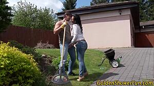 fetish babe gets soaked in pee during hardcore blowjob session