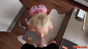 Barbie blonde slimthick vic shows off her dangerous curves before getting on her knees