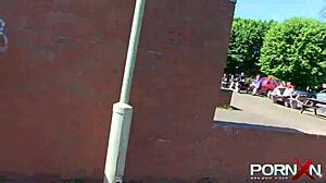 Redhead Ebony Goddess Flashes and Pisses Outdoors in the Wild