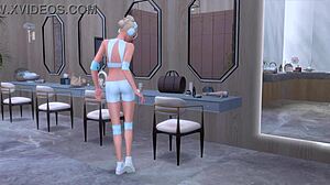 Lustful mature curvy lesbian sluts in sexy outfits perform blowbang and bukkake in gym