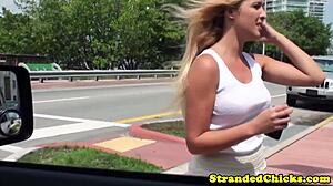 Real Hitchhiker Amateur Polishes Driver in Public Car Scene