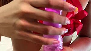 Fucking dildo with tight pussy intensely