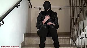 brunette gets fucked by two lesbian mistresses in leather gloves trailer