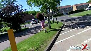 Redhead Ebony Goddess Flashes and Pisses Outdoors in the Wild