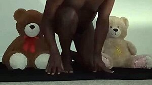 Enjoy a threesome with furry toy bears! Brown and Caucasian fun