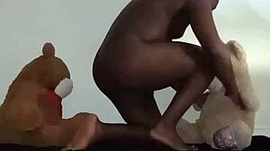 Enjoy a threesome with furry toy bears! Brown and Caucasian fun