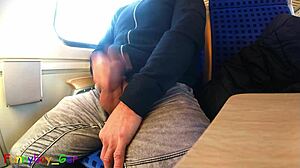 Very Spontaneous Quick Gay Jerk Off And Big Cumshot On Driving Train!