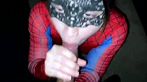 Blonde spider woman in cosplay takes big black cock in her ass
