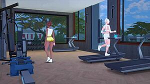 Lustful mature curvy lesbian sluts in sexy outfits perform blowbang and bukkake in gym