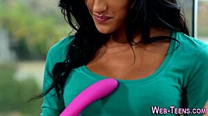 latina teen tastes lesbian ass with toys and oral