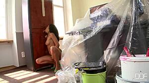 teen gives oral through office gloryhole