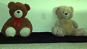 Enjoy a threesome with furry toy bears! Brown and Caucasian fun