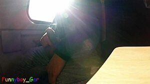 Very Spontaneous Quick Gay Jerk Off And Big Cumshot On Driving Train!