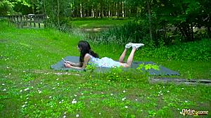 Hot Brunette Rides Cowgirl In 3Some Oral With Old Guys!