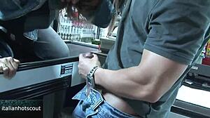 Italian woman enjoys fun in the supermarket