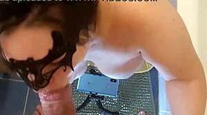 Busty wife pleasures thick cock with deepthroat in bathroom