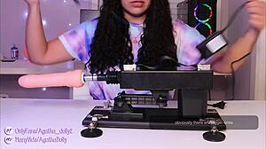 Agatha Dolly unboxes sex machine, masturbates to squirting orgasm on all fours